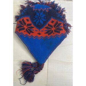 Vintage LL Bean Boys Aztec Tassel Beanie Fleece Lined Boho Southwest Winter Hat